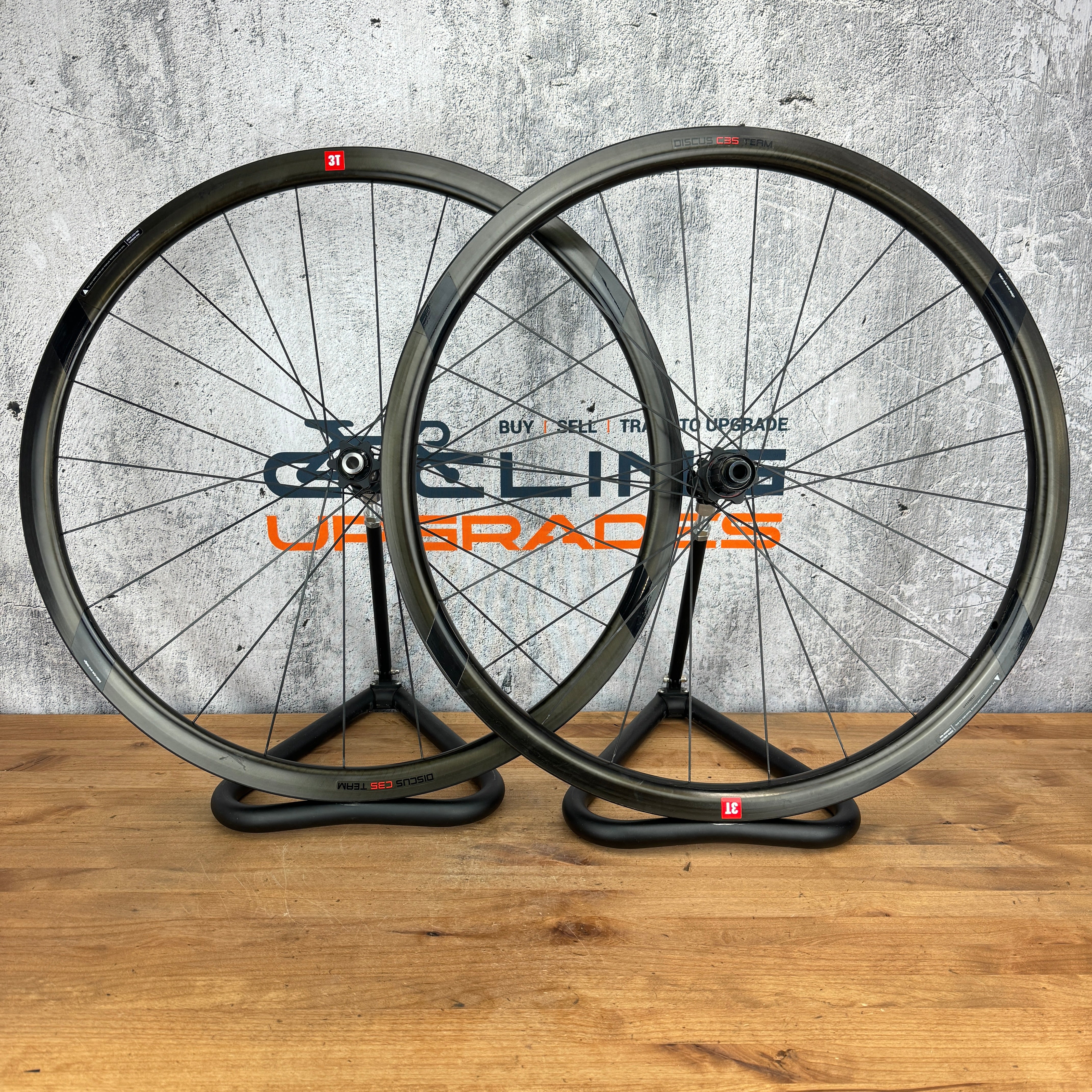 Low Mile! 3T Discus C35 Team Stealth Carbon Disc Brake Clincher Wheelset  700c