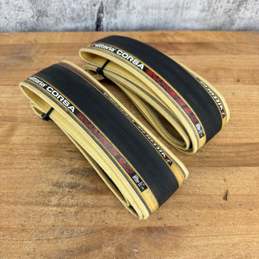 Pair Vittoria Corsa N.EXT Graphene 2.0 700c x 25mm Clincher Tanwall Bike Tires