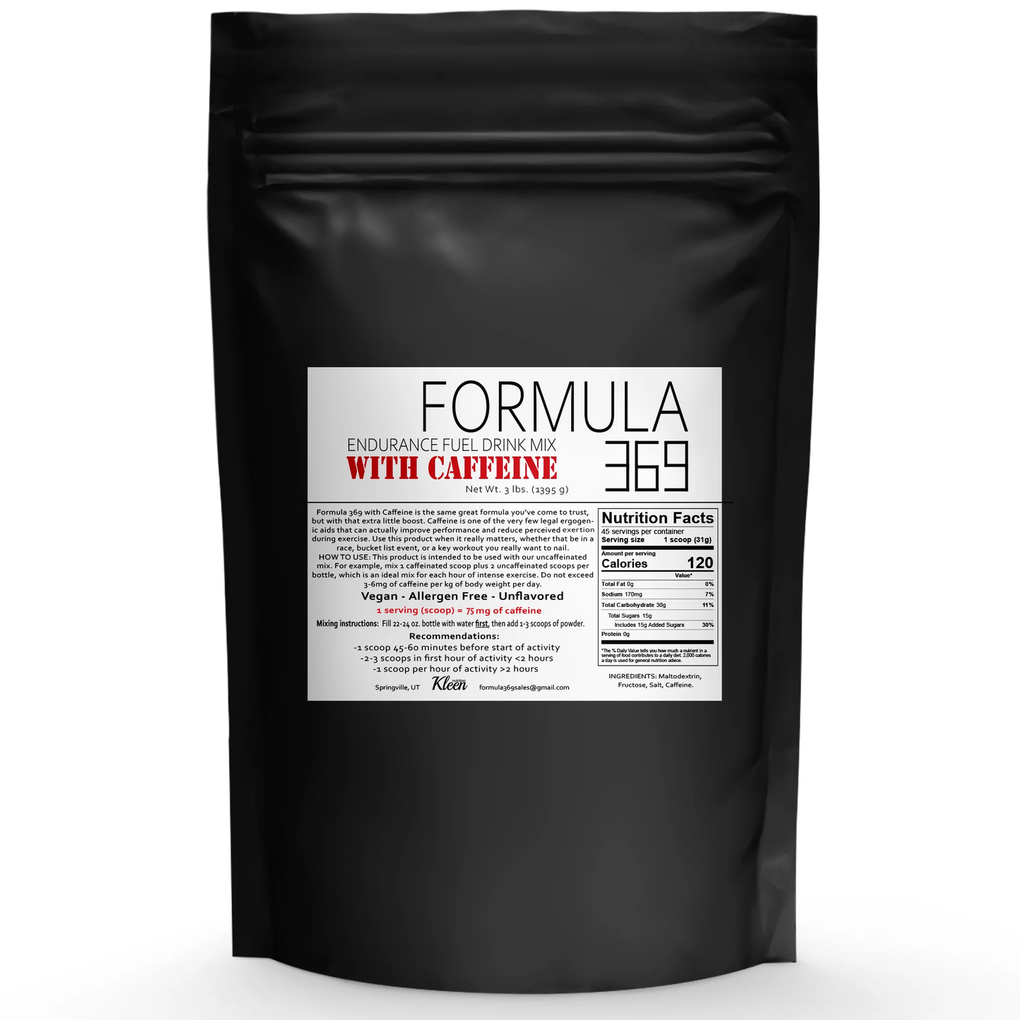 Formula 369 Endurance Fuel Drink Mix With Caffeine 3lb Bag for Endurance Sports